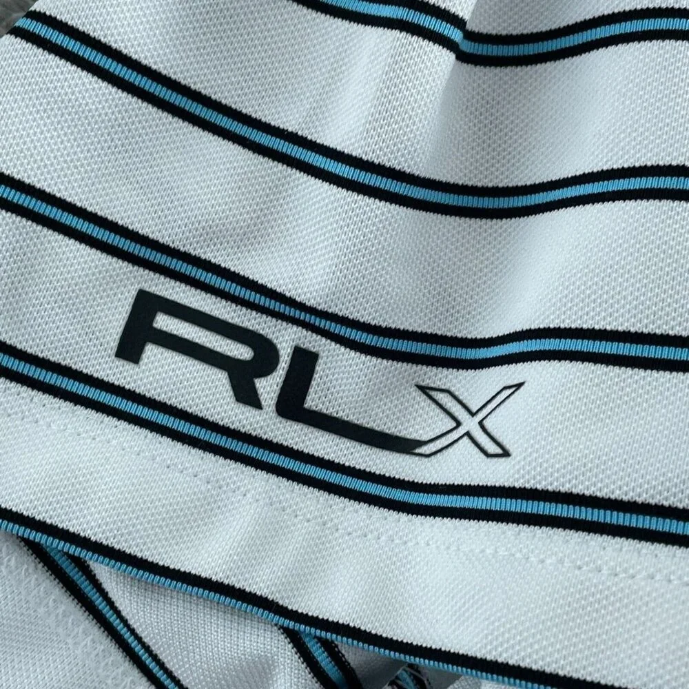 RLX Ralph Lauren Mens Beverly Hills Polo Shirt White/Blue Stripes Size L 1809